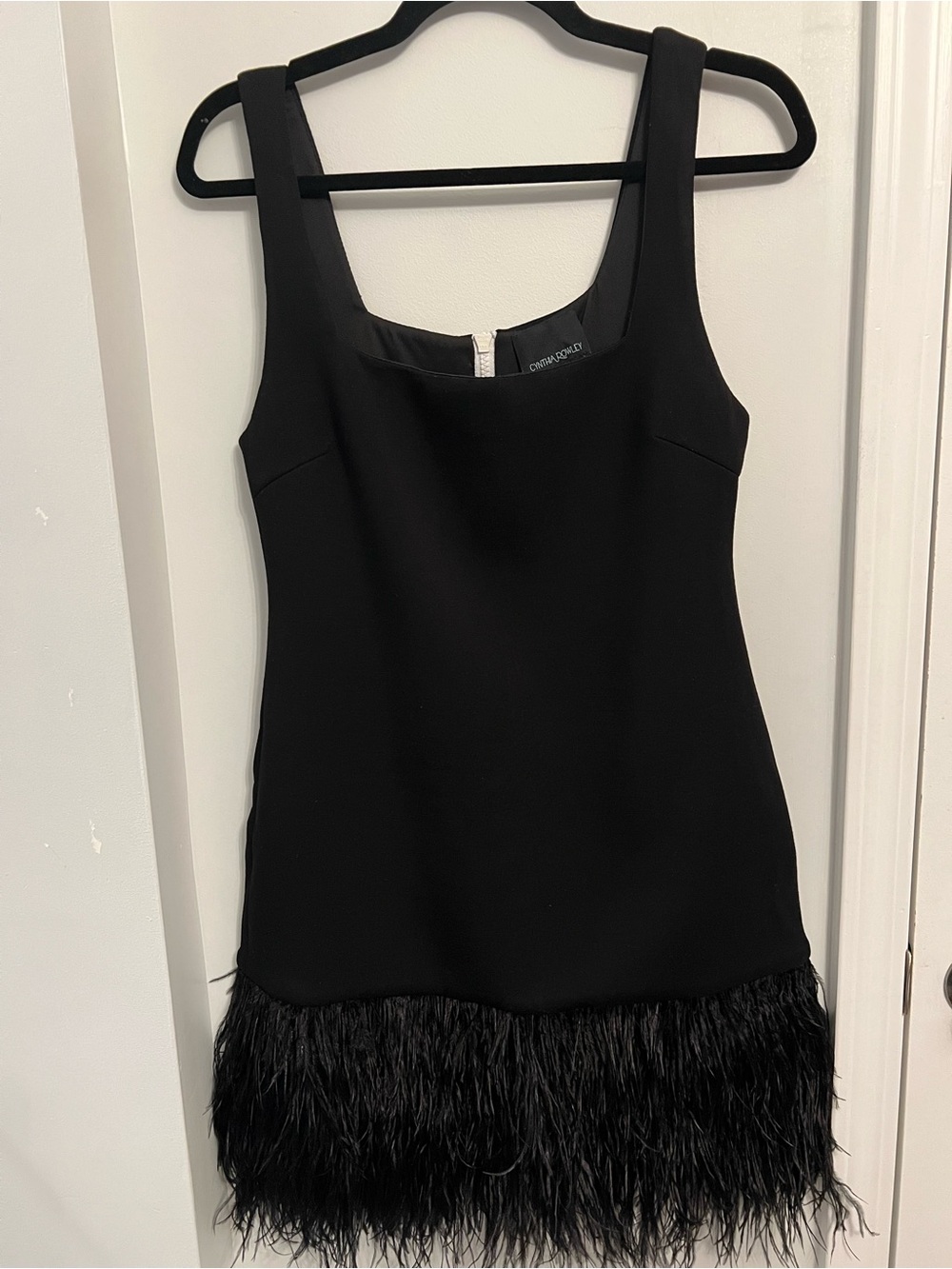 Cynthia Rowley Black Bonded Feather Mini Dress; size 4
